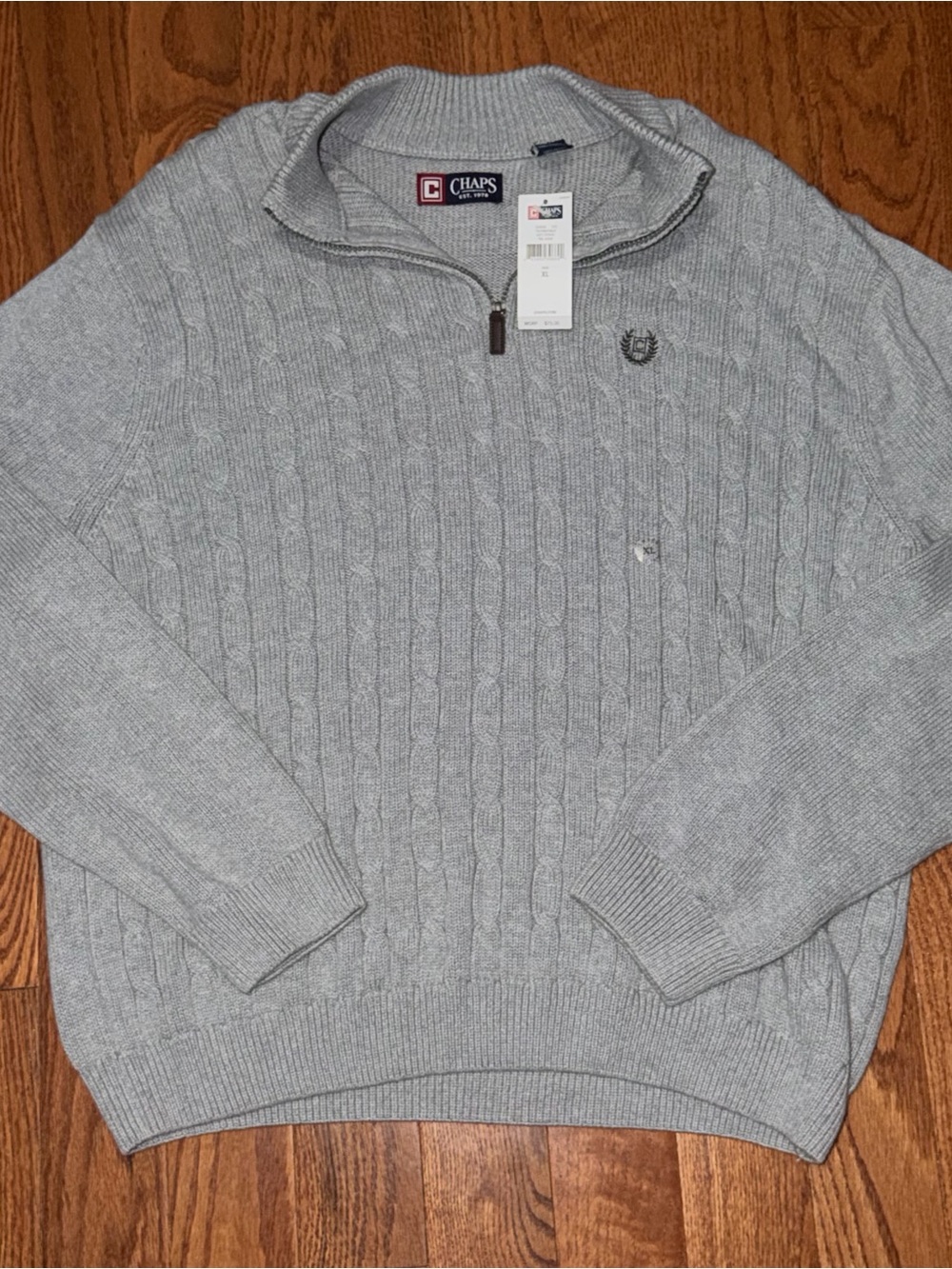 Chaps Men’s Light Gray Cable-Knit Quarter-Zip Sweater